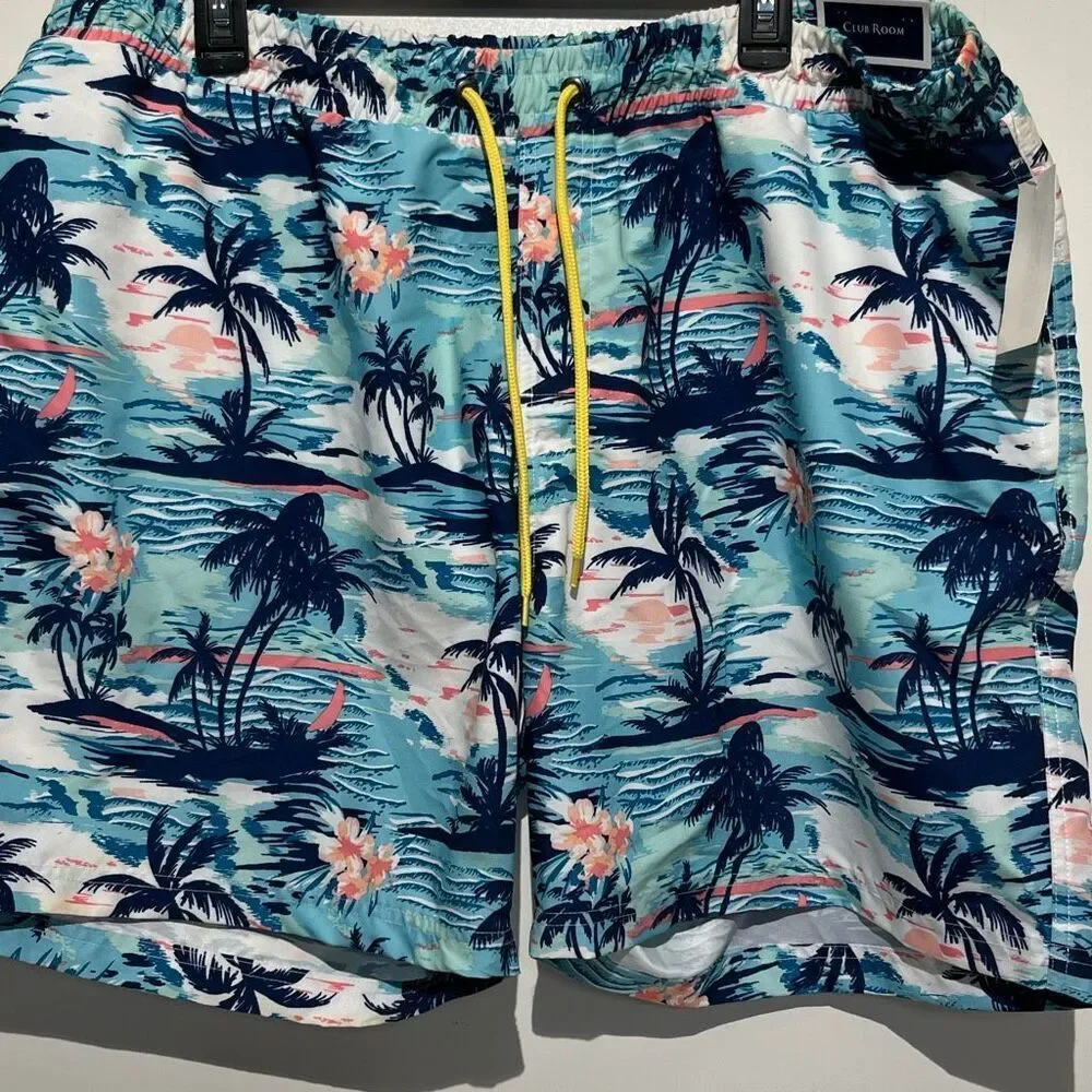 Club Room Men's‎ Multicolor Tropical Quick Dry Drawstring Swim Trunks XXL NWT